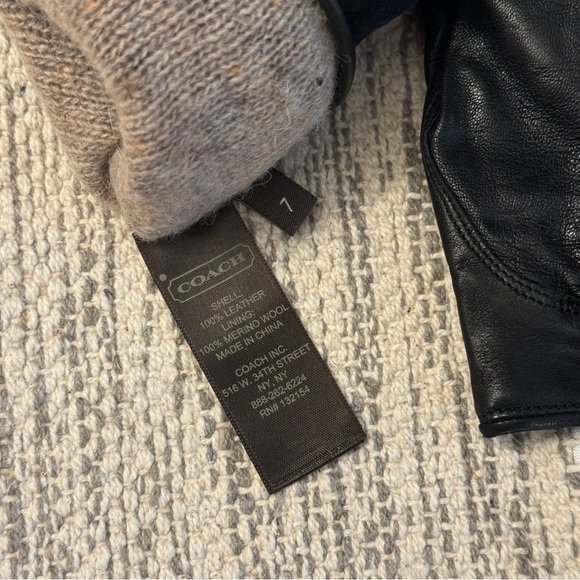 Coach Leather & Suede with Merino Wool Lining Black Gloves Size 7 - Picture 4 of 5